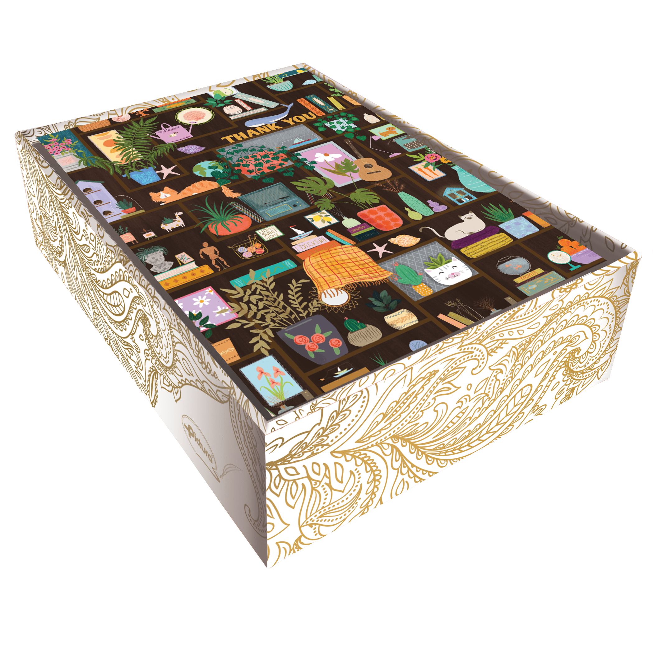 Boxed Pictura thank you cards with shelves design, featuring elegant printed notes inside for special occasions.